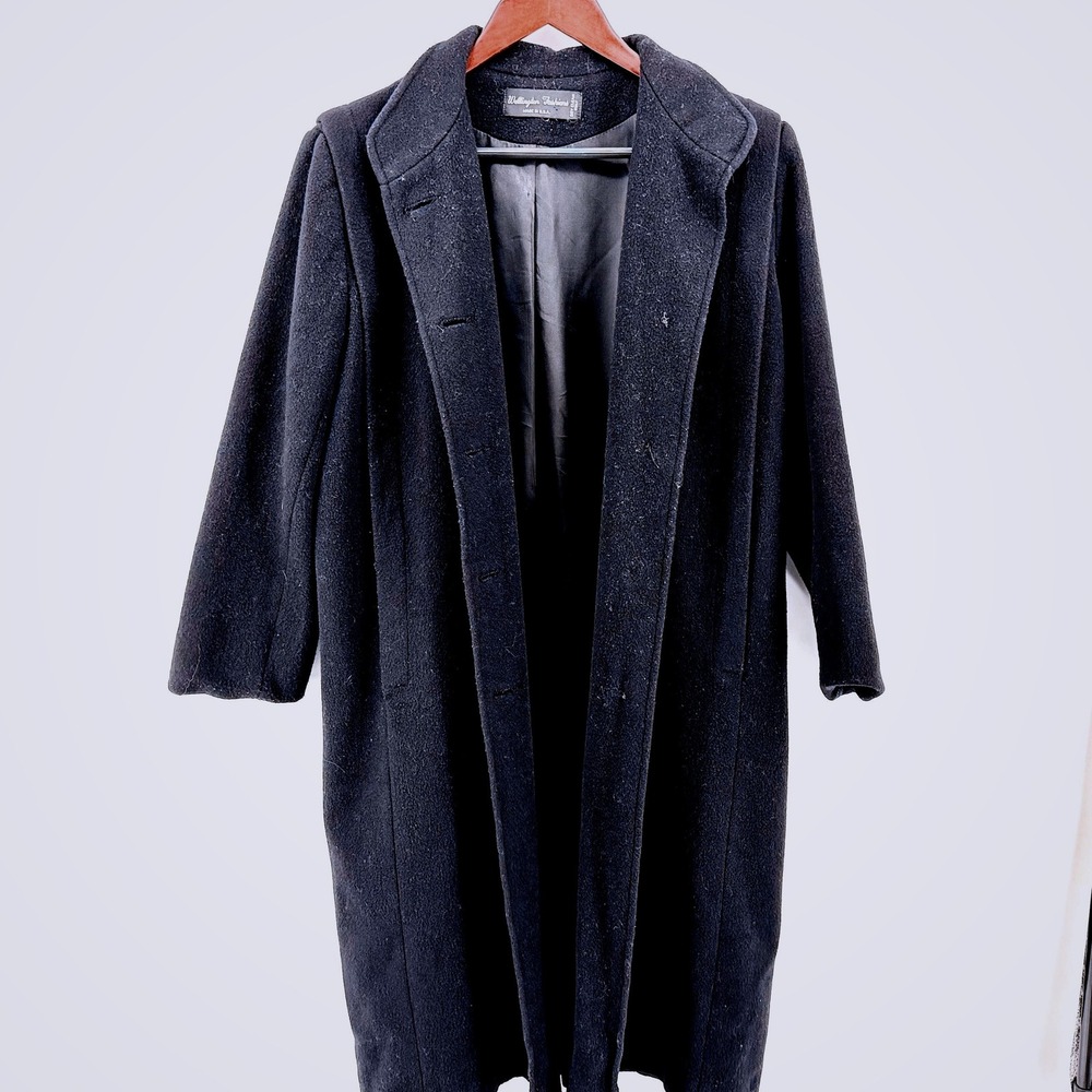 Wellington Fashions Vintage Black Wool Blend Overcoat Womens XL USA Classic
